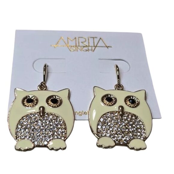 Amrita Singh Women's Earrings Ivory - Ivory Chubby Owl Drop Earrings - Picture 1 of 3